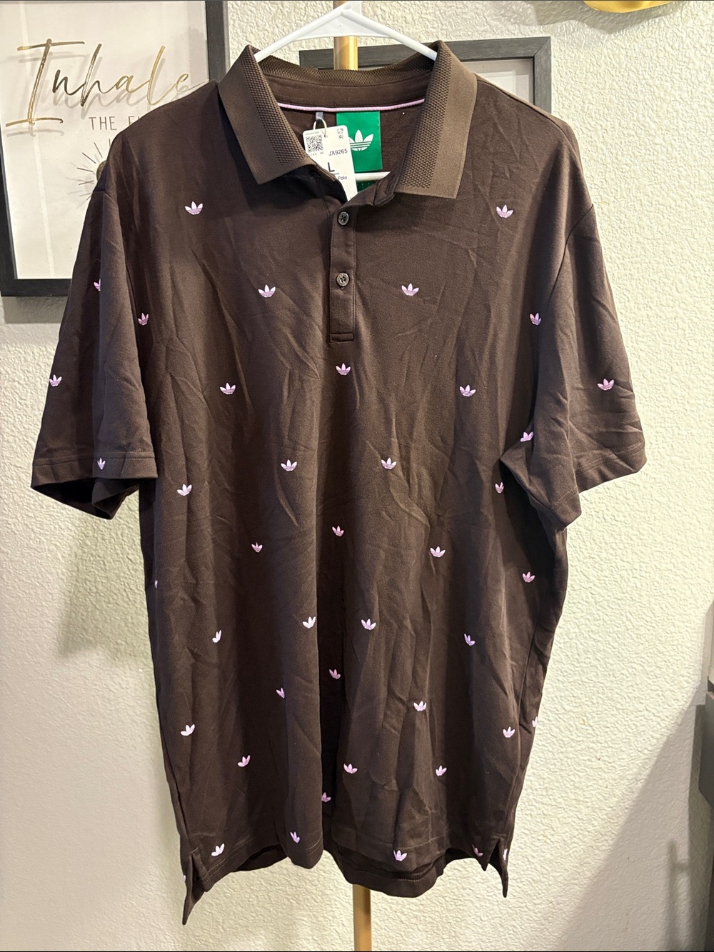 adidas Brown Polo Shirt with Pink Trefoil Motif